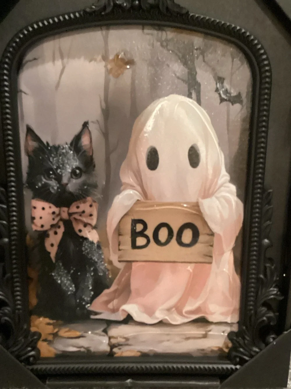 Ghost and Cat Halloween Framed Wall Art